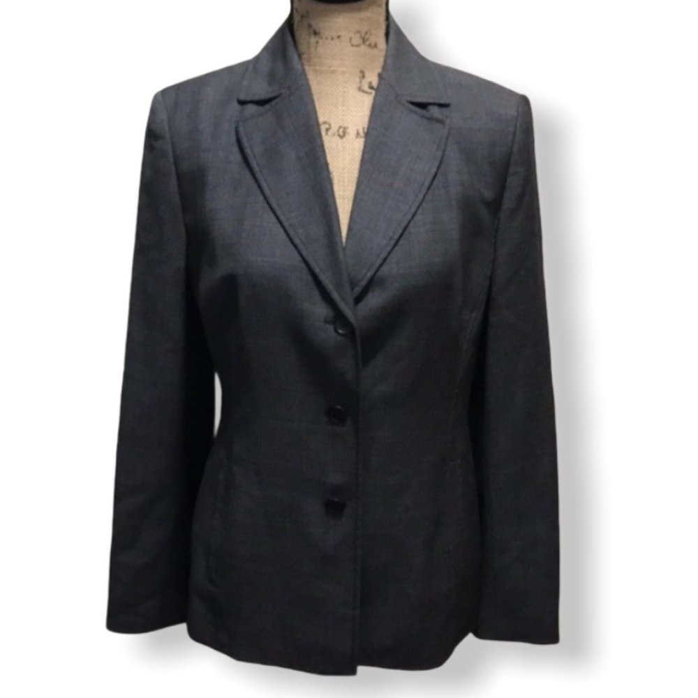 {LOFT} Wool Gray Swiss Dot Button Blazer Jacket